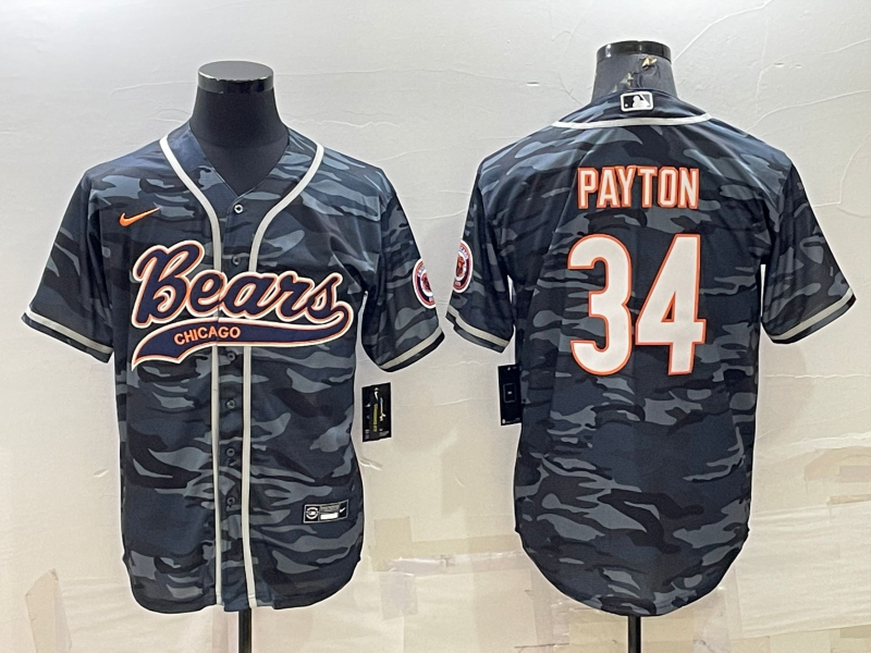 Men’s Chicago Bears Walter Payton #34 Grey Camouflage Jersey Joint Edition