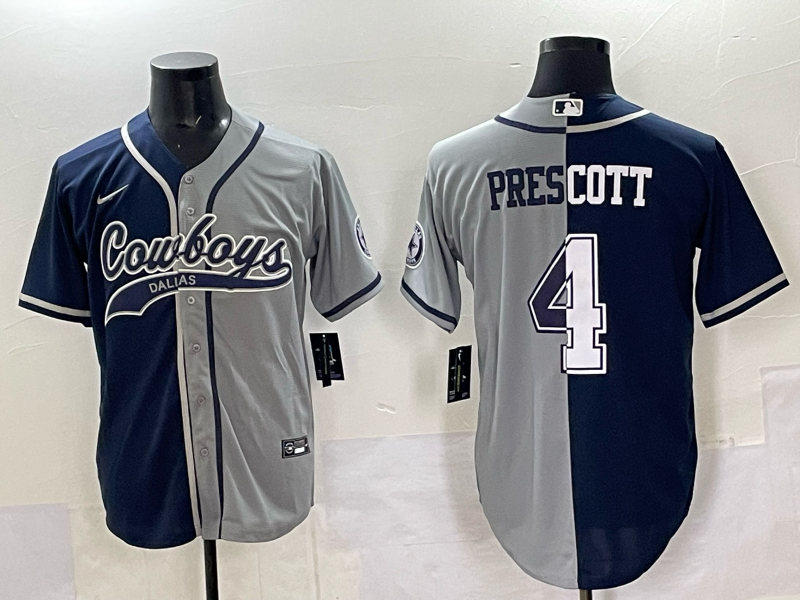 Men’s Dallas Cowboys #4 Prescott baseball split jersey