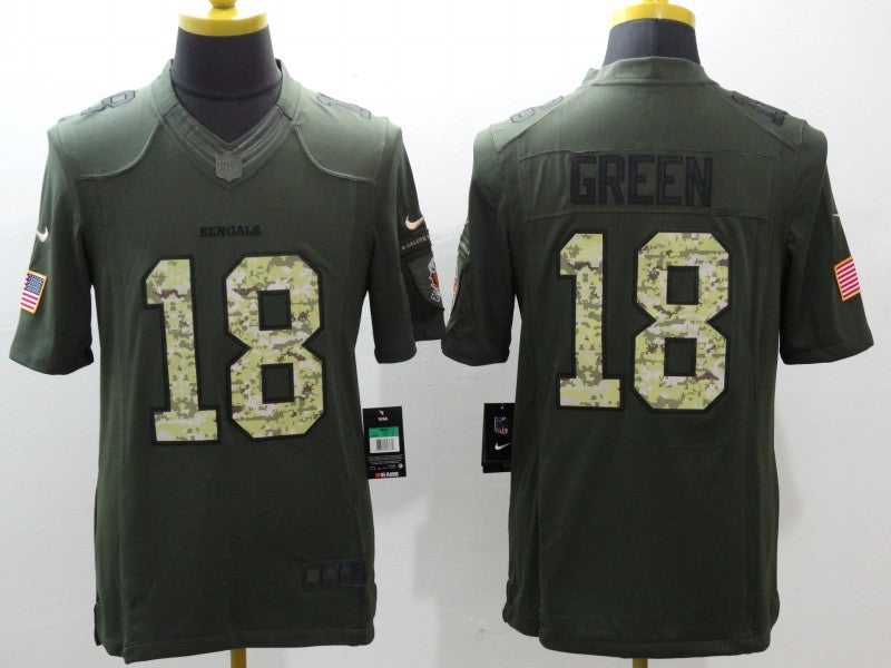 Men’s Cincinnati Bengals A.J. Green #18 Army Green Jersey