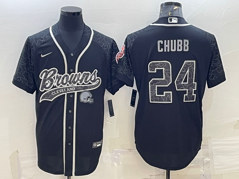 Men’s Cleveland Browns Nick Chubb #24 Black RFLCTV Limited Jersey Joint Edition